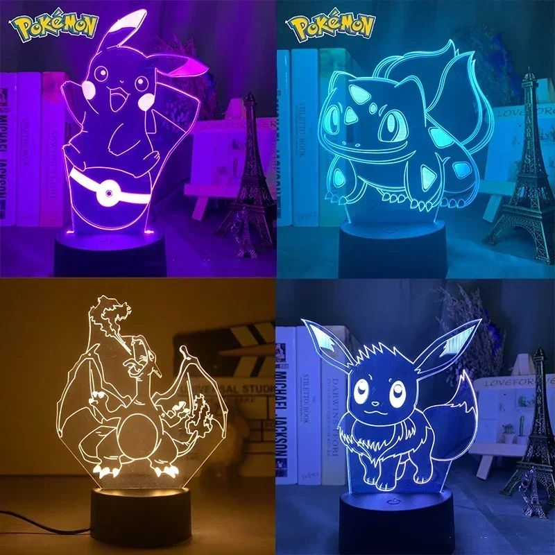 New Anime Pokemon Led 3D Night Light Kids Toy Anime Figures Cute Pikachu Bedside Lamp for Children Bedroom Decor Birthday Gift