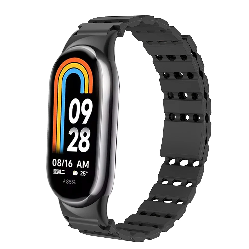 Magnetic Strap For Xiaomi Mi Band 8 Quick Release Sweatproof Silicone Sport Smartwatch Band with Breathable Air Hole Men Women