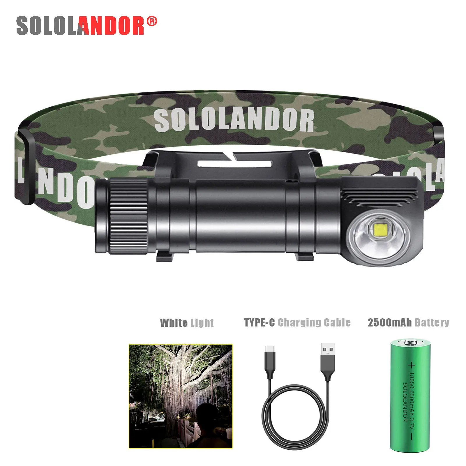 

Налобный фонарь SOLOLANDOR HD30AY, 4 режима, светодиодный, USB Type-C, на аккумуляторе 18650, с индикатором, магнитным основанием и задним фонарем