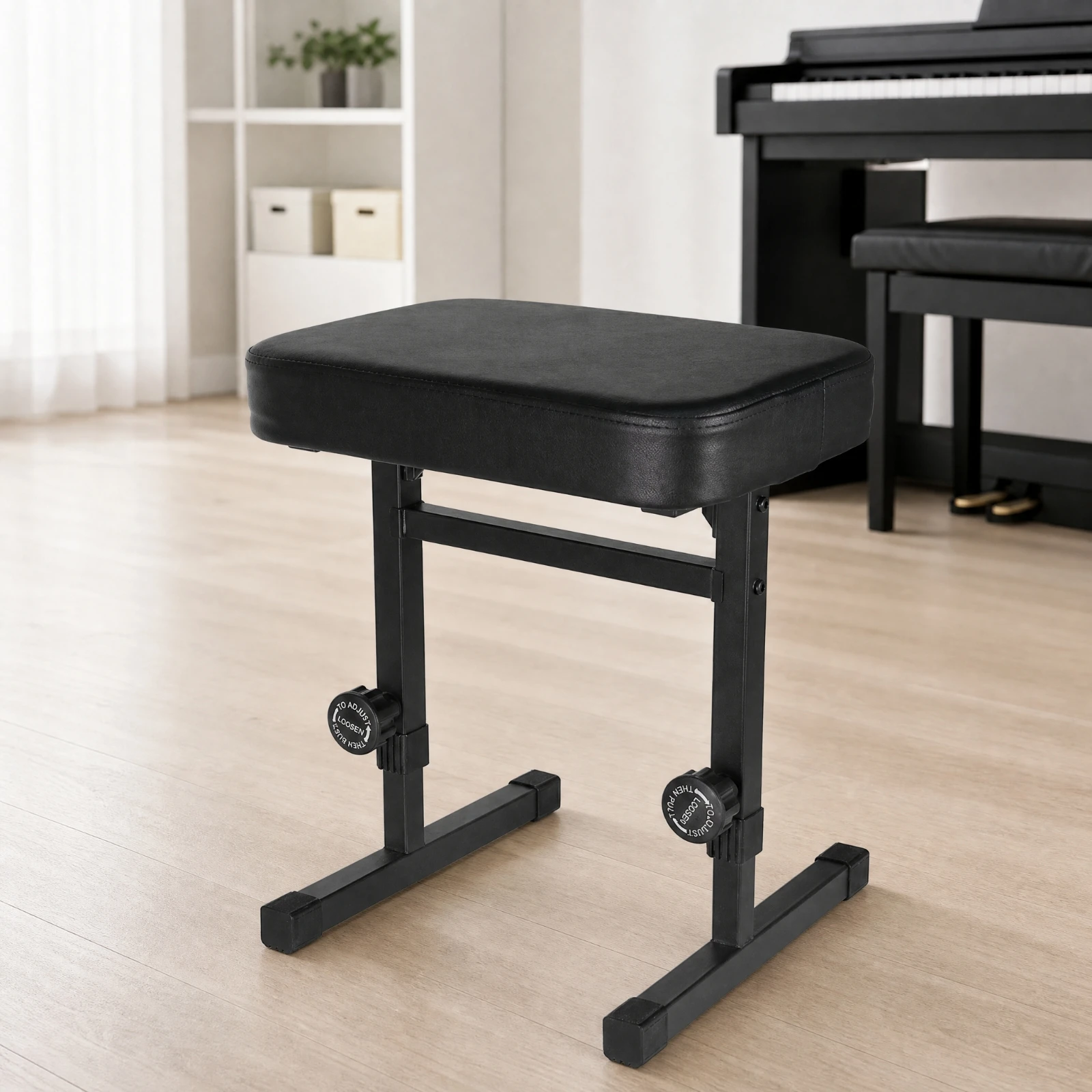 Adjustable Piano Bench with Padded Seat PU Leather Upholstered Piano Bench Sturdy Stable for Keyboard Players, Practice Rooms