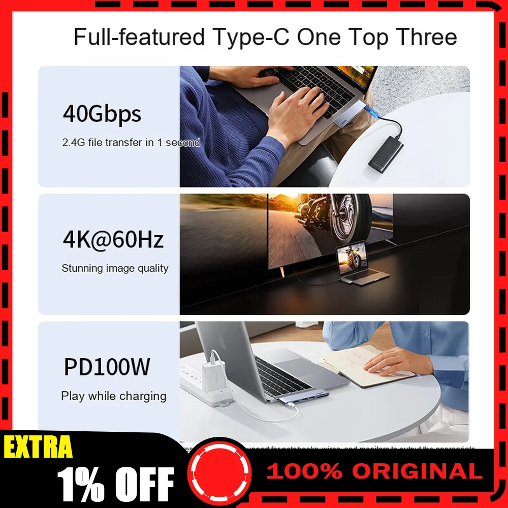 UGREEN 80856 CM380 USB C Hub 6 in 1 with 4K 60Hz HDMI USB 3.0 SD TF PD 100W Triple Display Dock for MacBook Pro Air