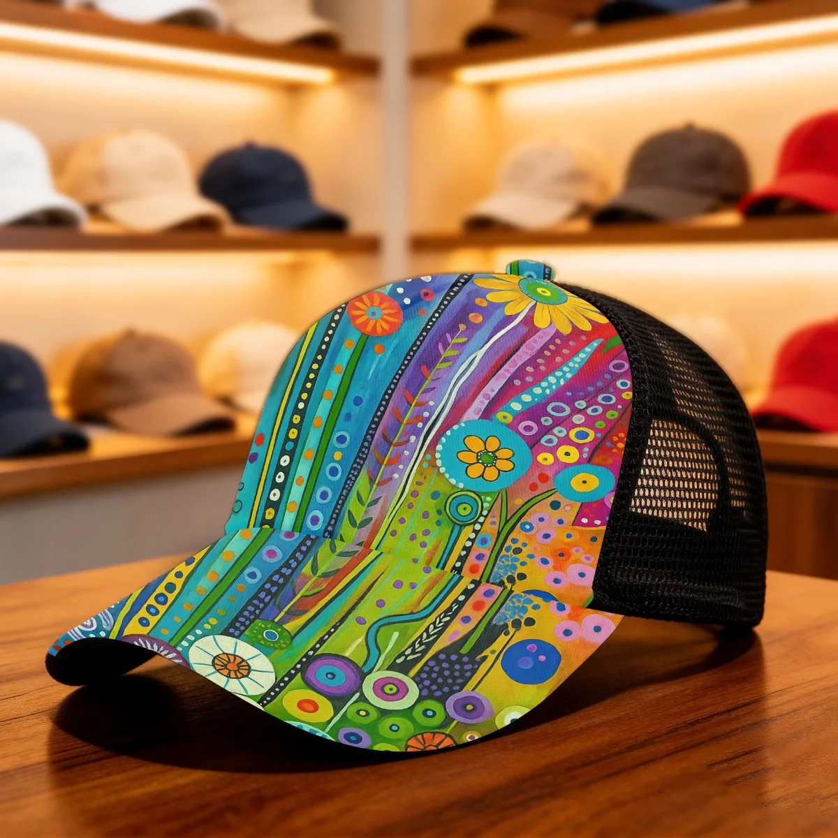 1pc Colorful Abstract Garden Classic Baseball Cap Mesh Cap Durable Headwear Hand Washable Really Cool Ideal for Weekend