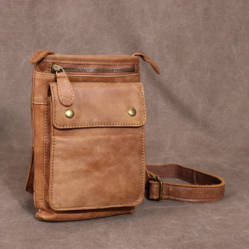 

2024 New Retro Japanese Style Leather Crossbody Bag Genuine Leather Casual Men's Waist Bag Single Shoulder Bag Backpack