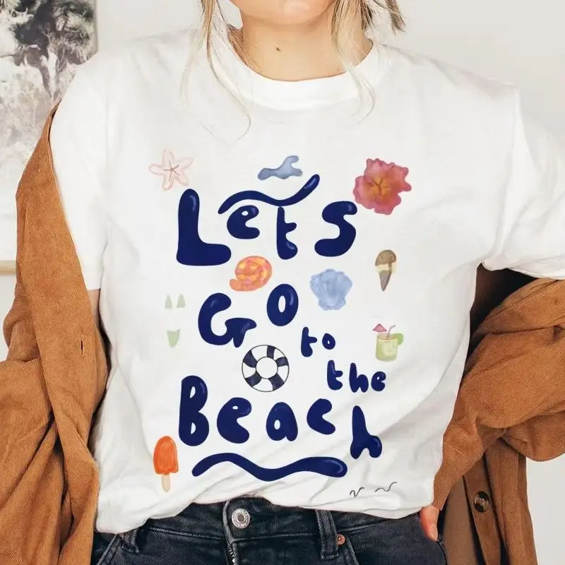 

Футболка с графическим рисунком, футболка Beach Vibes, хлопковая футболка премиум-класса высокого качества, красочная футболка большого размера, пляжный текстовый принт, летний стиль Y2K