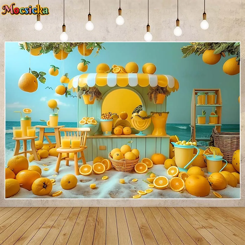 Mocsicka Summer Beach Backdrops for Photography Juice Shop Orange Fruit Party Decor Child Portrait Background Photo Studio Props