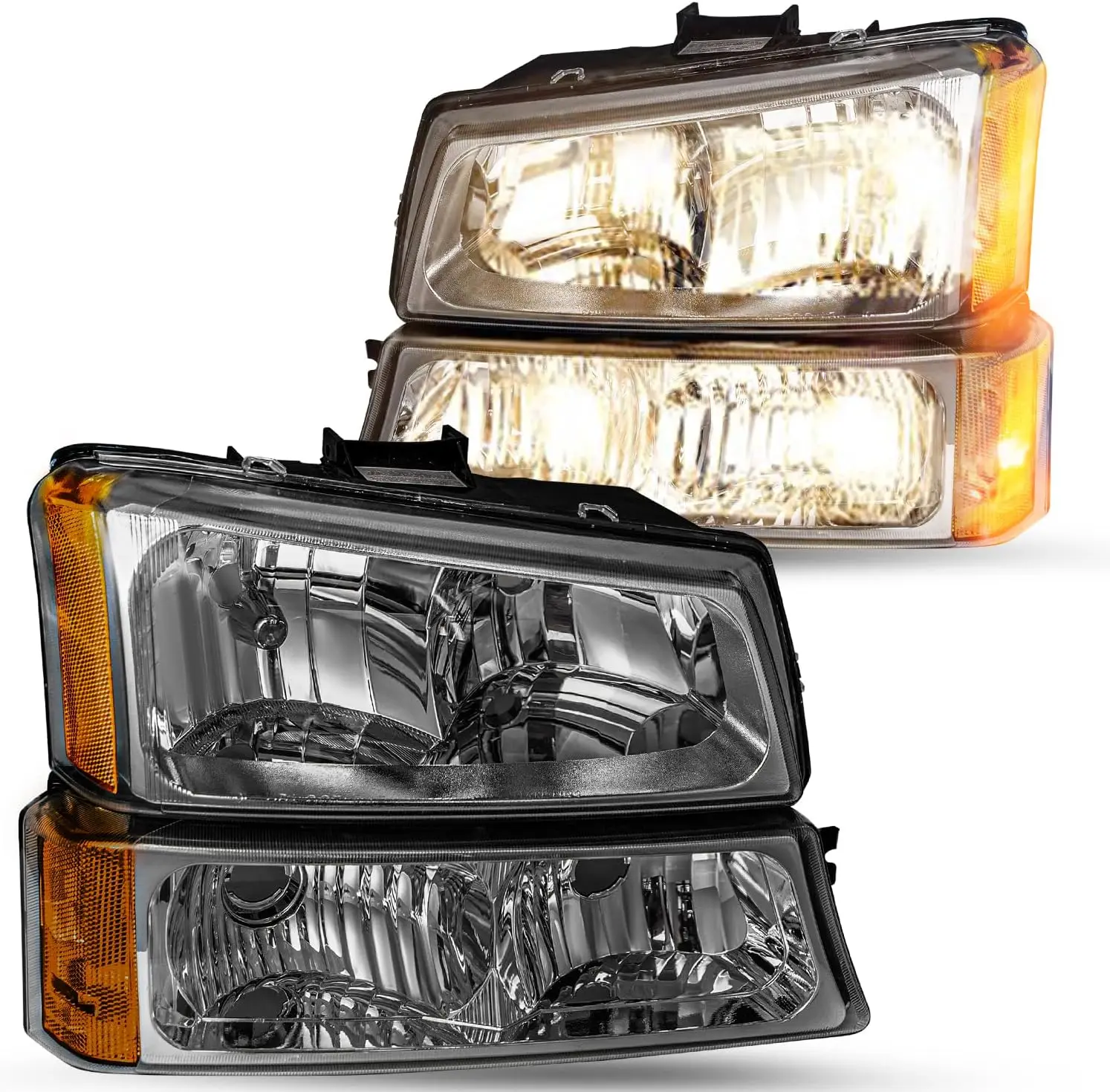 

Headlight Assembly Compatible with 2003-2006 Chevy Silverado / 2003-2006 Avalanche with Bumper Lights 4pcs Passenger & Driver Si