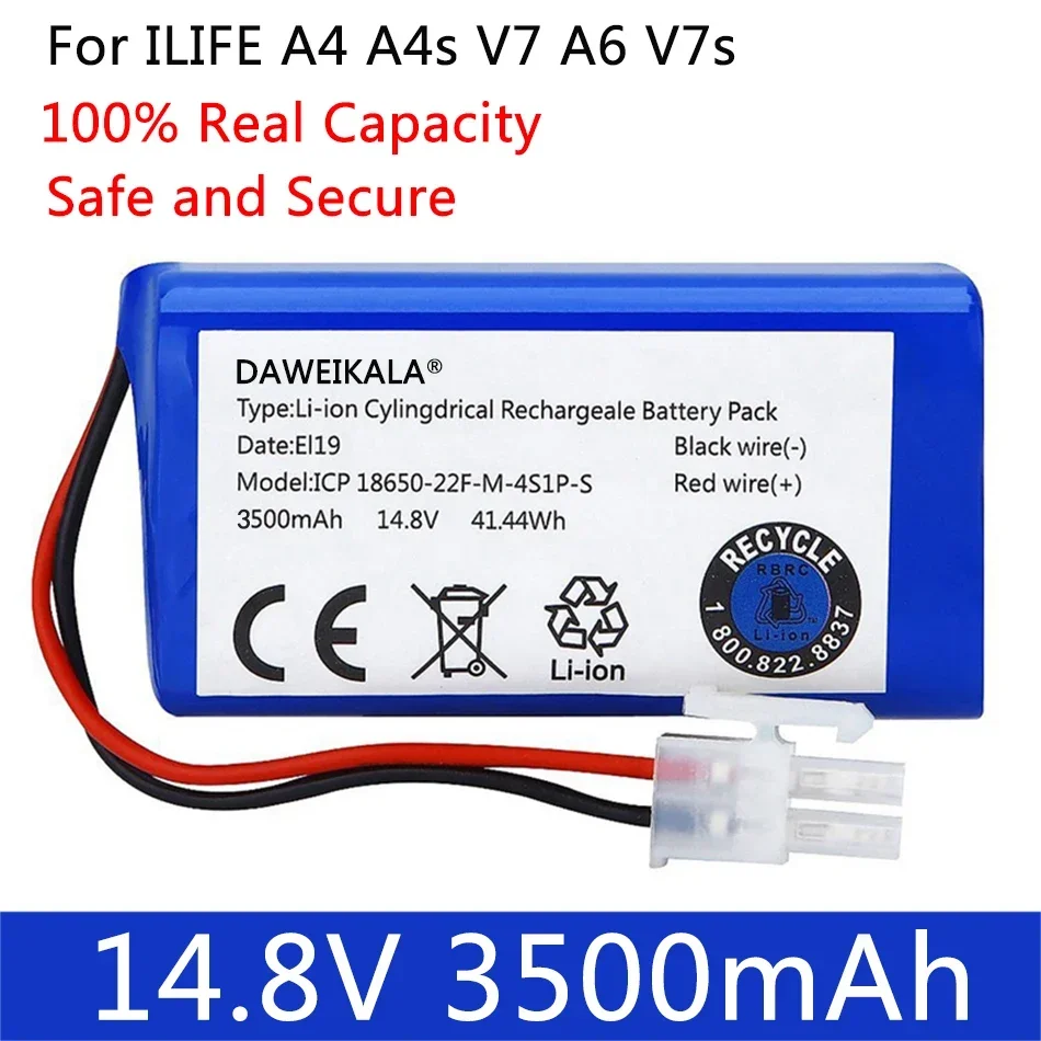 NEW 14.8V 3500mAh 14.4V 3200mAh Lithium Battery For ILIFE A4 A4s V7 A6 V7s Plus Robot Vacuum Cleaner ILife 4S1P real Capacity