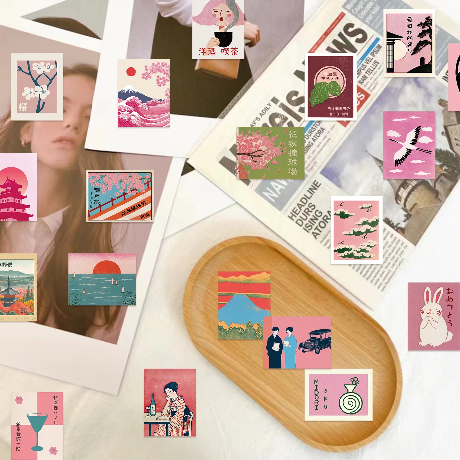 50 stuks roze Japanse retro esthetiek stickerpakket herbruikbare vinylstickers voor laptops waterflessen telefoons gitaren en meer