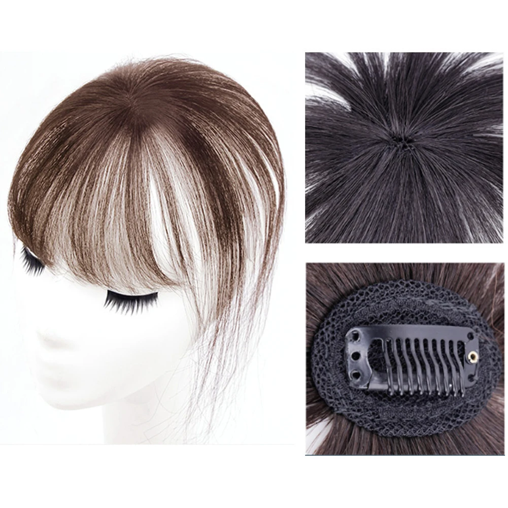 Mini Thin Air Blunt Light Bangs Human Hair Bangs with Temples Headband Hand-made Natural Clip on Bangs Hairpiece