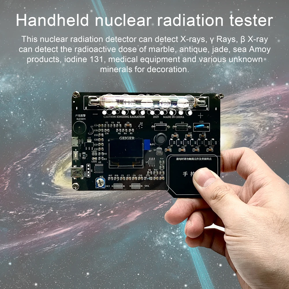 Simple Assembled DIY Geiger Counter Kit Module Nuclear Radiation Detector X γ β-rays Iodine131 Detector with OLED Display Screen