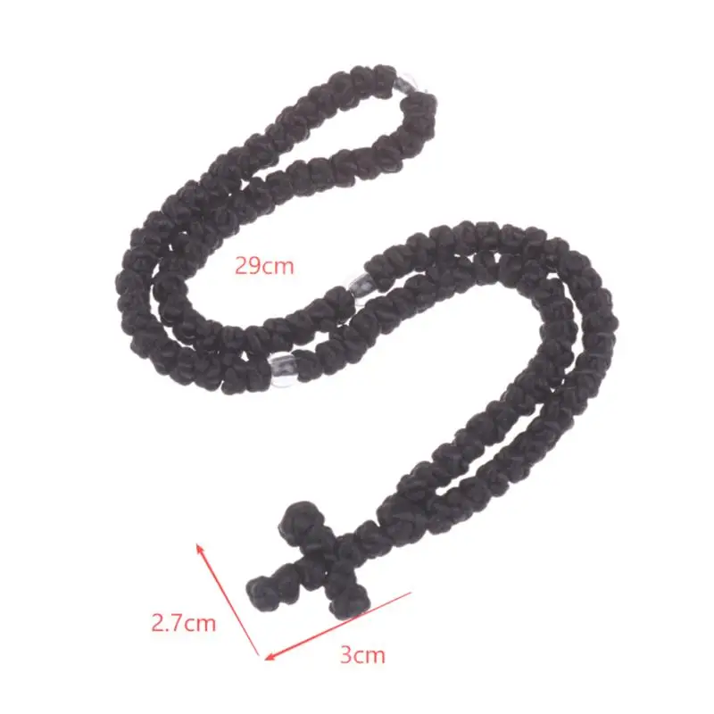 1PCS Rope Black/Blue Komboskini Knot Necklace Handmade Orthodox Religous Rosary Prayer Rope Cross Jewelry Gift
