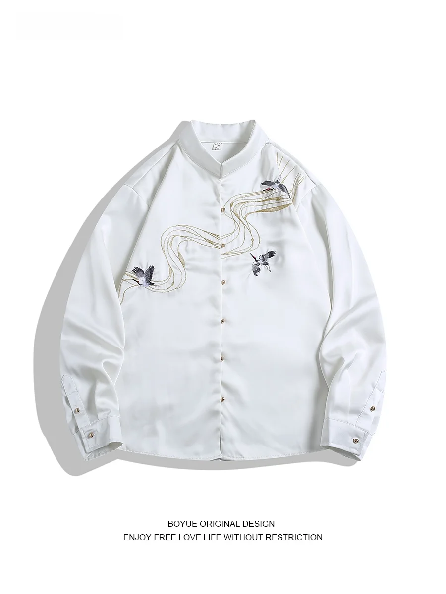 

Boyue китайский Sle Long Sve вышитый повседневный воротник-стойка роскошный ретро мужской irt молодежный завод из полиэфирного волокна