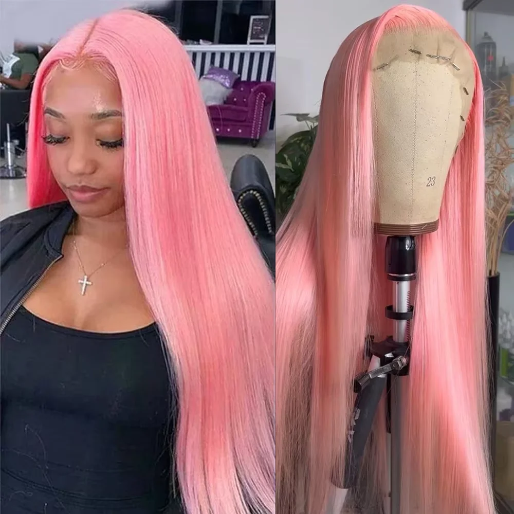 

Pink Straight 13X4 Transparent Lace Frontal Wigs Pre Plucked Brazilian 200% Colored Lace Front Wig Human Hair Wigs For Women