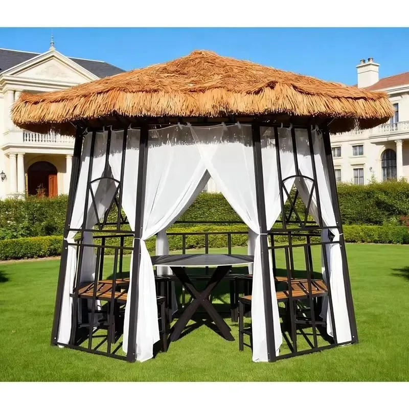 Manufacturer custom modern design waterproof iron garden gazebo with artificial grass and benches, customizable in size and
