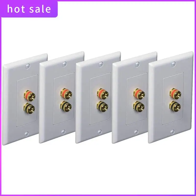 

(5 Pack) Premium 2 Connector Banana Wall Plate - Banana Plug Binding Post Wall Plate For Speakers White