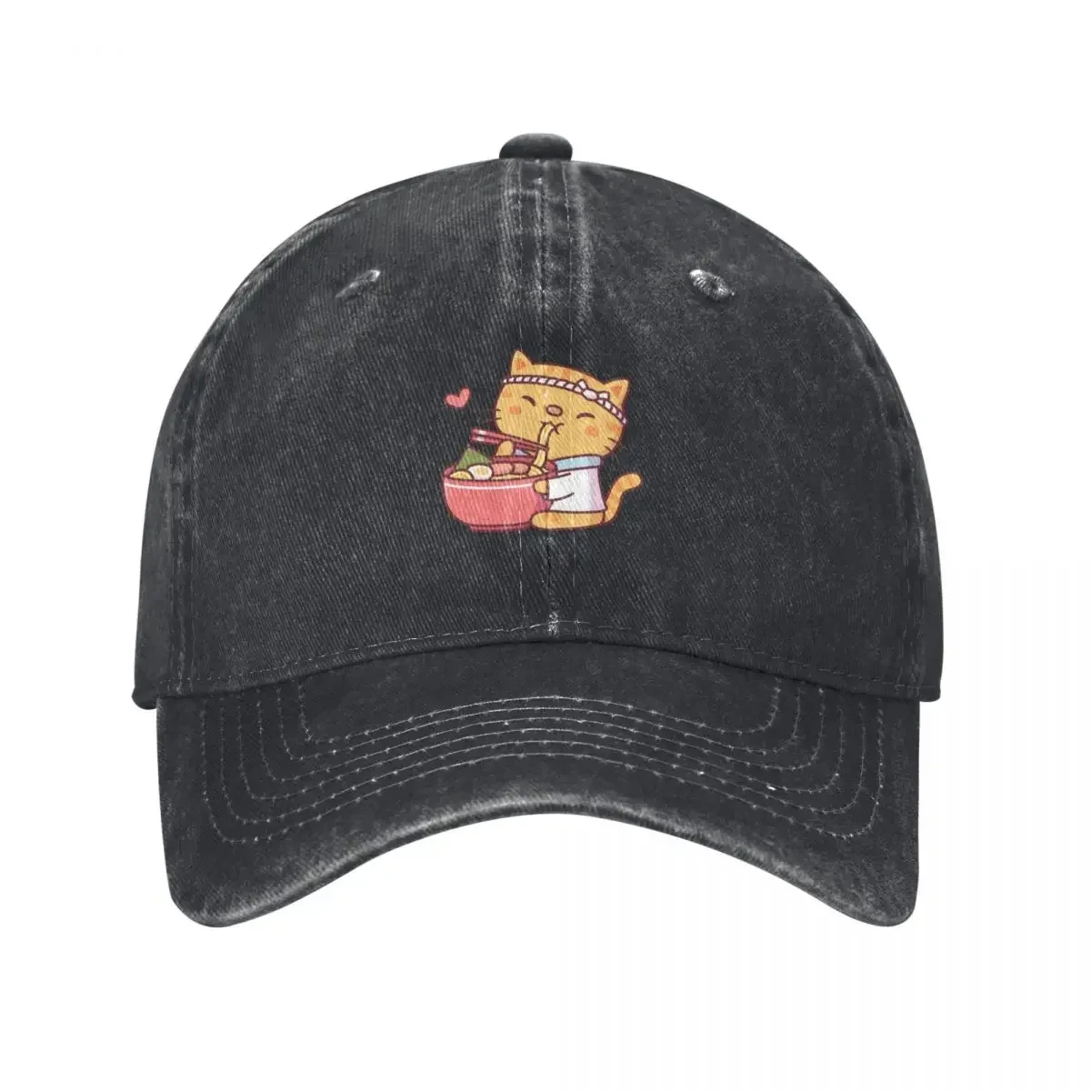 Cute Tabby Cat Chef Eating Ramen Noodles Baseball Cap Vintage Trucker Hat Men's Luxury Women's