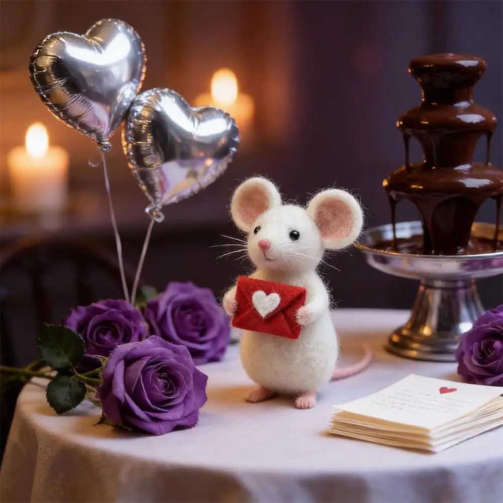 Cute Valentine's Day Needle Felted Mouses Christmas Needle Felting Set Craft Felt Desktop DIY Decor Kit Handmade Gift Wool Y3A8