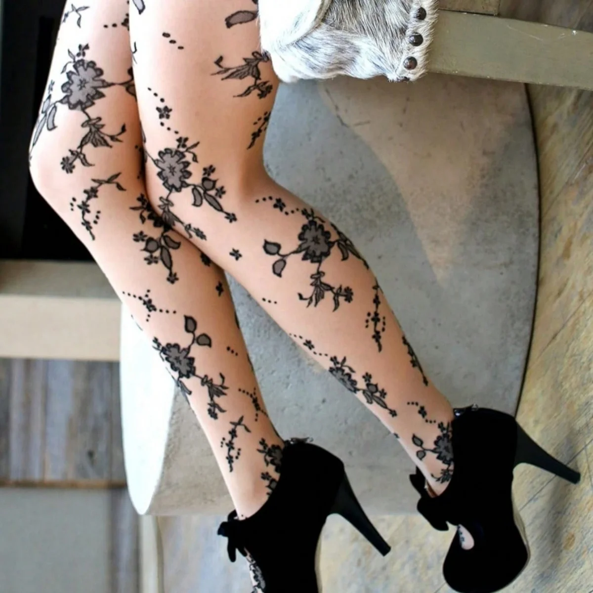 1-teilige Damenstrumpfhose mit Jacquard-Blumenmuster für den Alltag, sexy Partyclub