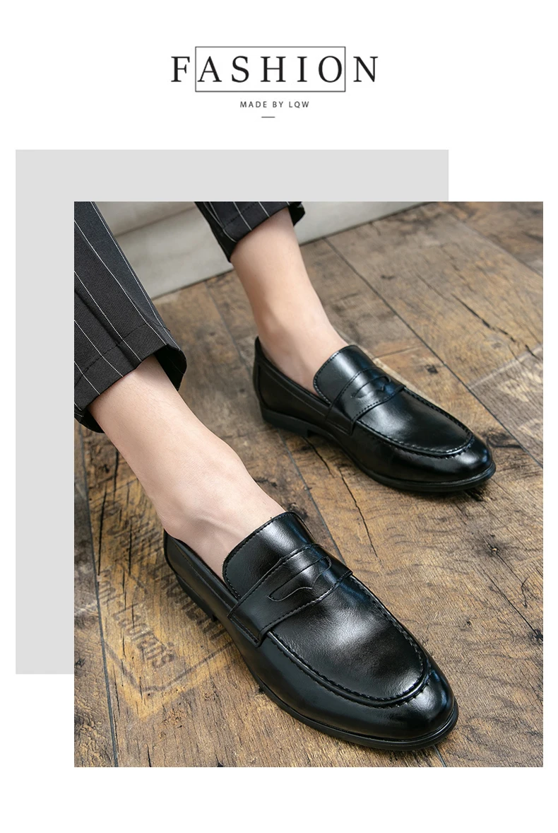 Zapatos de cuero informales de negocios para hombre, mocasines de cuero formales y sociales, cómodos zapatos de vestir para hombre