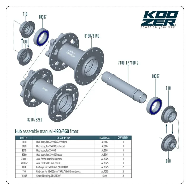 Koozer XM490 pro Front Mtb hubs k7 cube 5x100mm QR 9x100mm TA 15x100mm Thru Axle 24 28 32 36 Holes 2 bearings Bicycle Hub