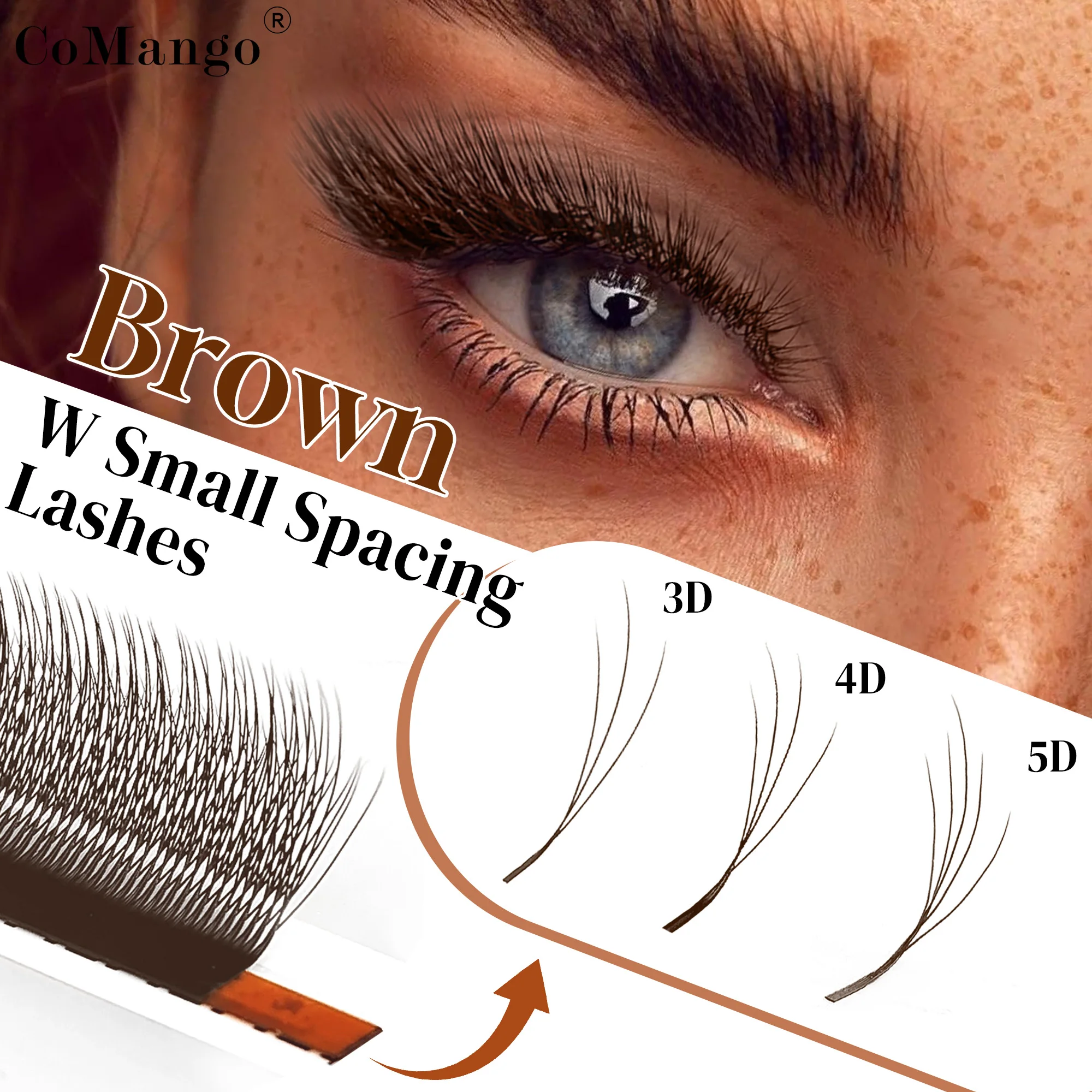 CoMango braune kleine Abstände 3D/4D/5D W-förmige Wimpernverlängerungen schmale funkelnde Kleeblatt-Wimpern vorgefertigte Fächerwimpern natürlich weich