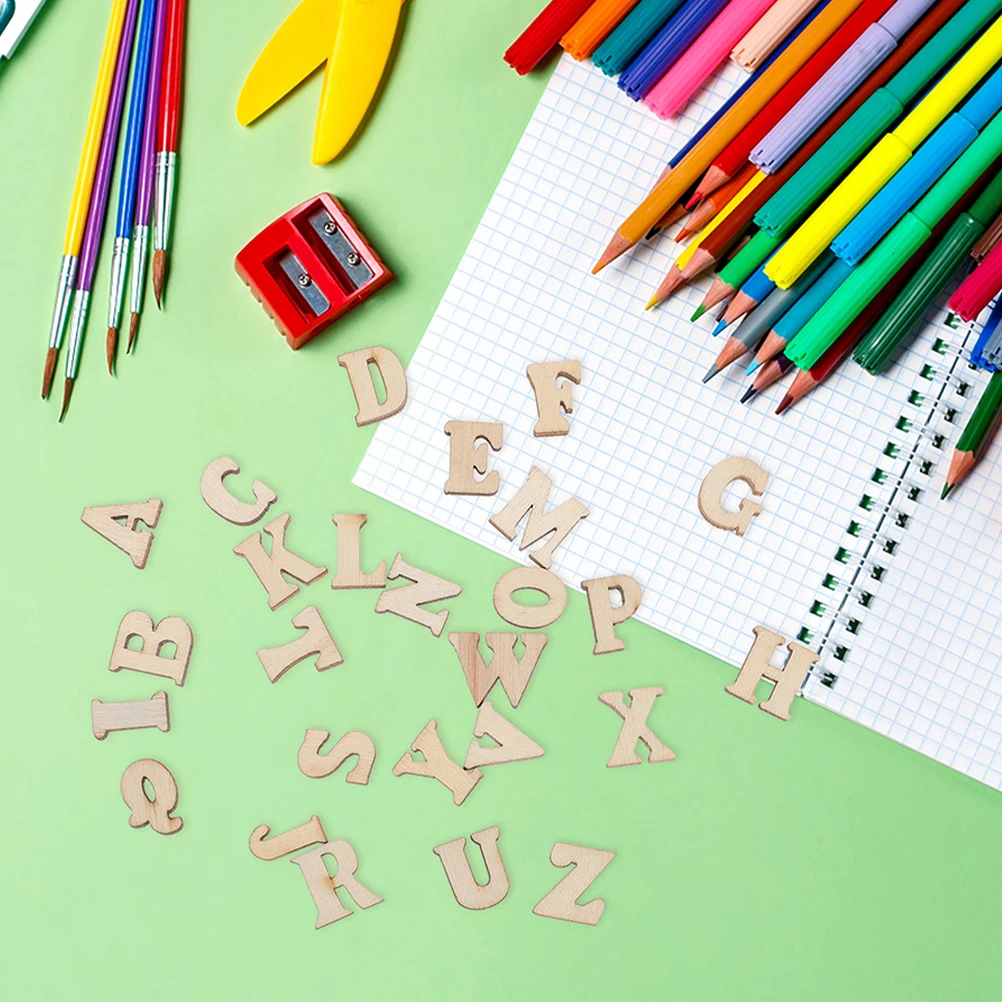 

104pcs Letters Wooden Letter for Crafts Unpainted Basswood Slices DIY Home Decor Montessori Toys Smooth Surface