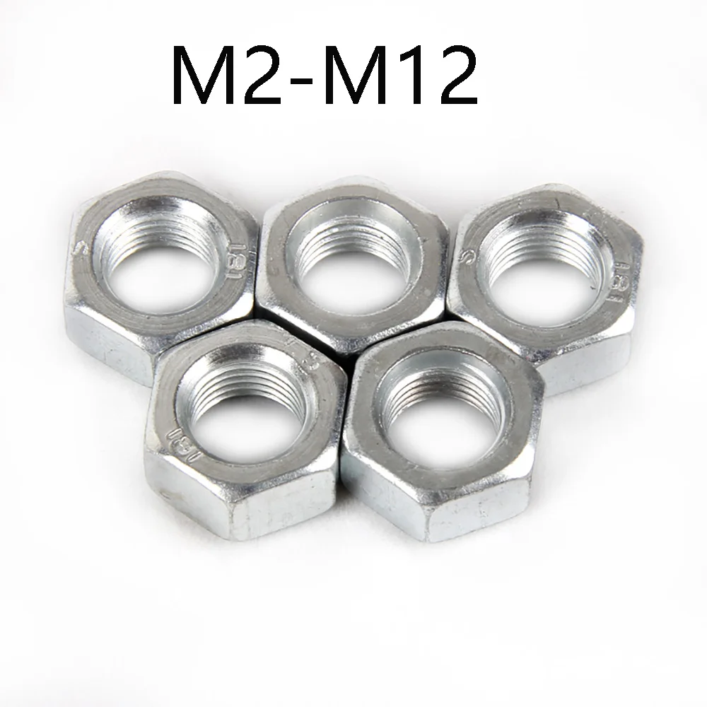 300/200/100/50/30/20PcsWhite Zinc Plated Carbon Steel Metric Hex Hexagon Nuts  Hexagon Nut M2 M2.5 M3 M3.5 M4 M5 M6 M8 M10 M12