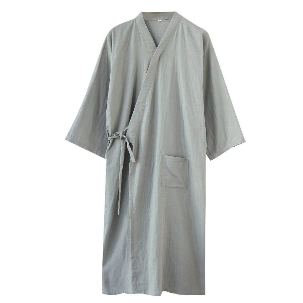 Japanese Style Kimono Bathrobe Men Breathable Nightgown Sleepwear Summer Cotton Lace-up Robe Loose Casual V-neck Pajama Homewear