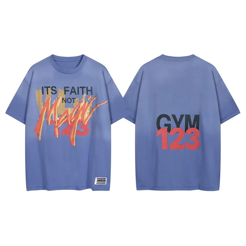 

Y2k Hip Pop High Street Printed T-shirt Vintage Washed Streetwear Short Sleeve Tee Oversized Men's Clothes