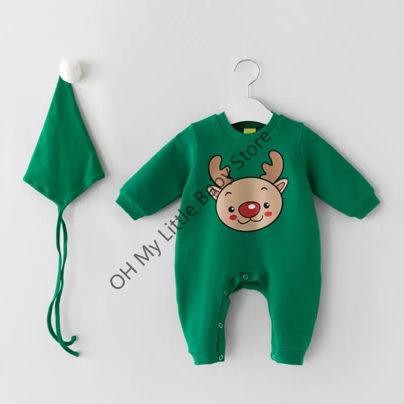 

M76C Christmas Baby Romper with Hat Soft Comfortable Cotton Outfit
