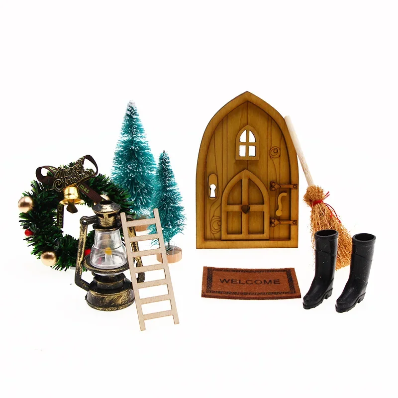 1:12 Puppenhaus 9, Minihaus, Retro-Tür, Weihnachtsdekorationsset, Miniaturszene