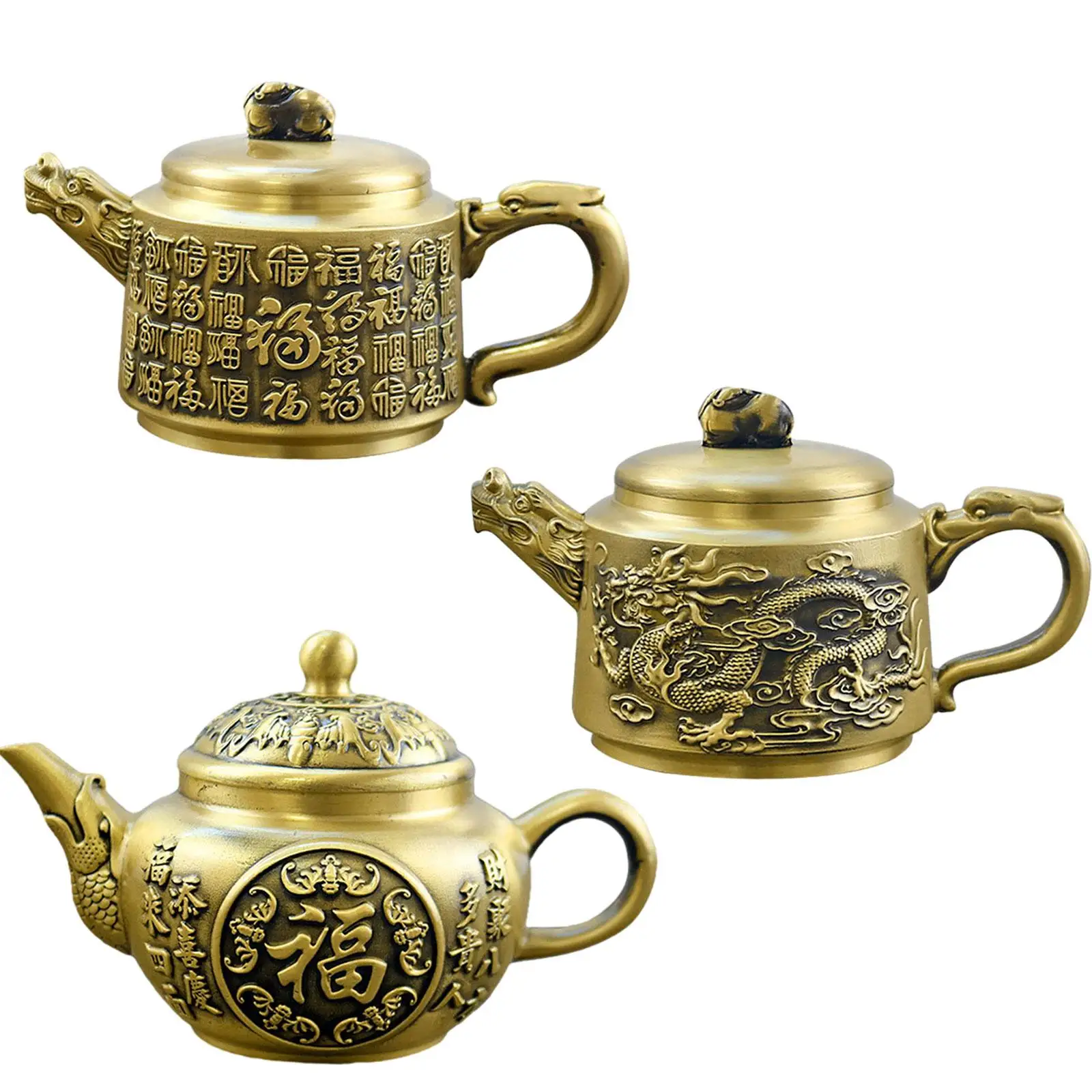 

Teapot Statue Ornament Decoration Gift Traditional Crafts Collectible for Housewarming Living Room Fireplace Desk Bedroom