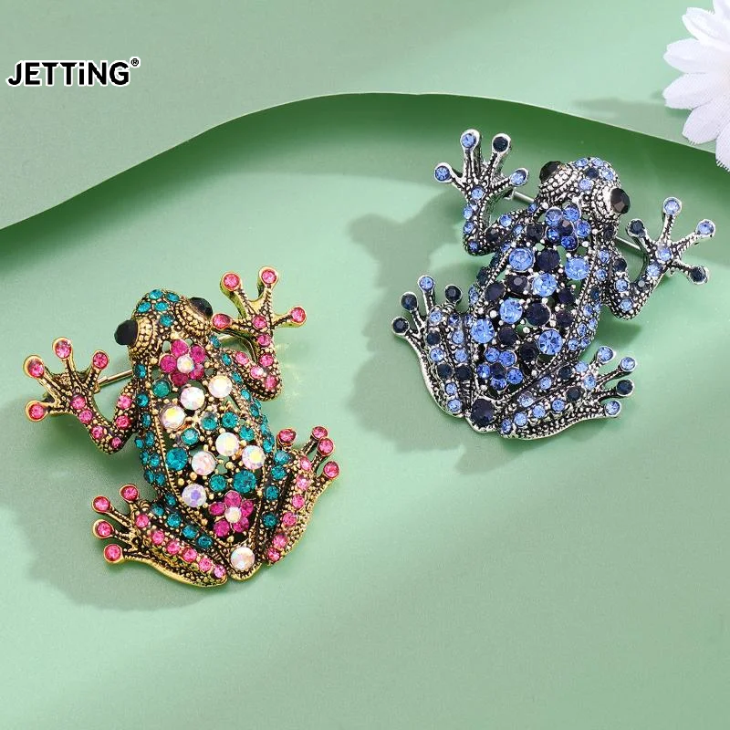 Retro Animals Shiny Colorful Rhinestone Frog Brooches Women Daily Wear Banquet Party Jewelry Accessories Gifts