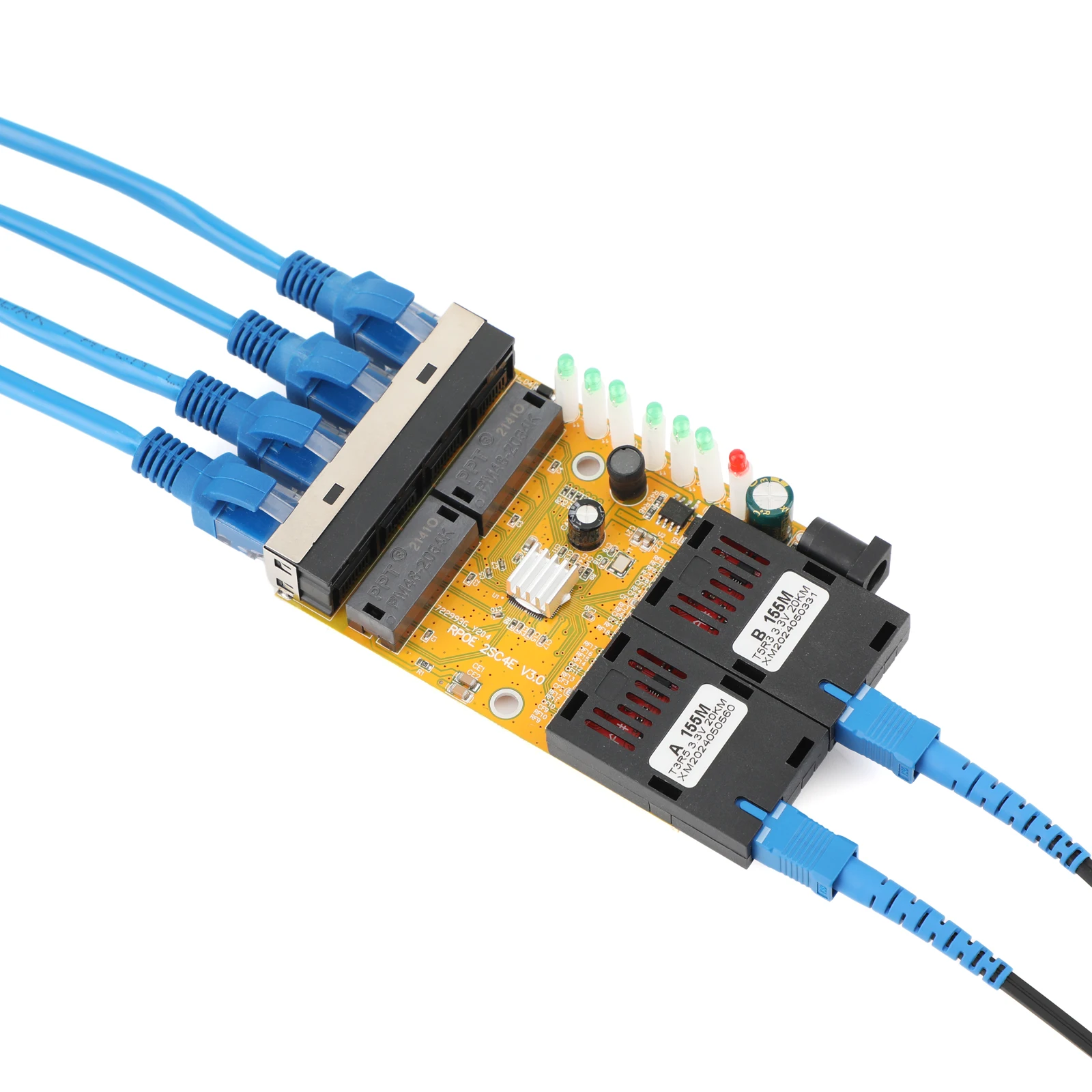 10/100 متر أصفر محول الوسائط البصرية 20 كجم نقل 4RJ45-2SC A + B 1310/1550nm PCBA مجلس محول إيثرنت