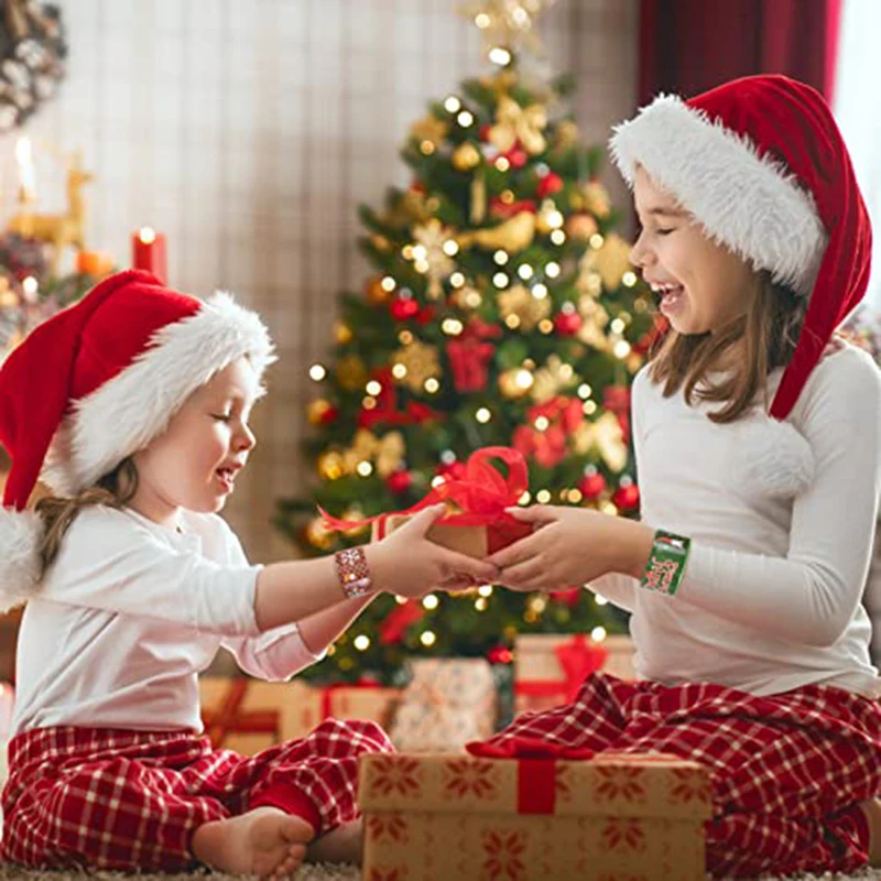 48 個のクリスマス スラップ ブレスレット バルク サンタ クロース メリー クリスマス プリント リストバンド 男の子 女の子用 ホリデー スラップ ブレスレット