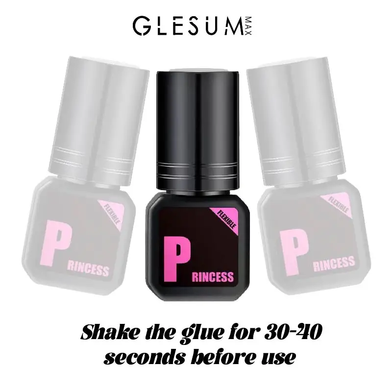 Glesum 5 Bottles Princess Glue Eyelash Extension, Do It Yourself, 5ml, Quick Drying, Strong, Adhesive Retention, 7-14 Days