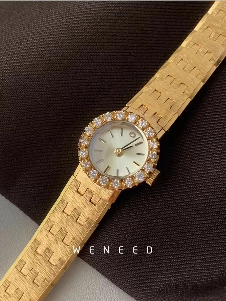 2025 Luxury 18mm Dial Woman Watch Brass Retro Vintage Jewelry Antique High Quality Fashion Ladies 24K gold Quartz watches Brand