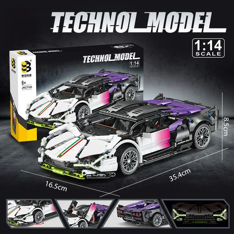 

OUZEY Purple Supercar Building Set - MOC Racing Vehicle Model, Challenging Assembly Project for Adult Hobbyists & Teens 14+