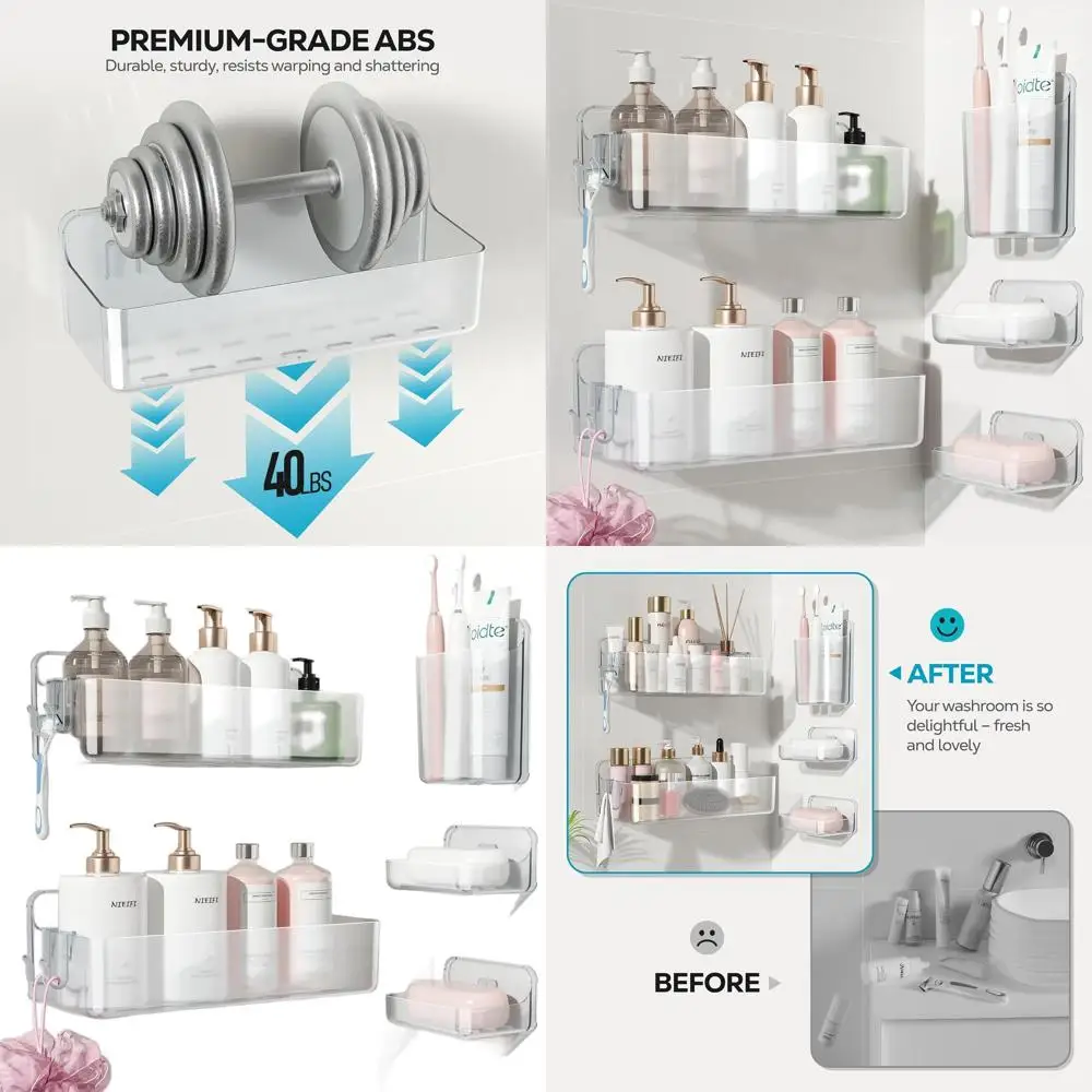 

Прозрачная полка для душа из 5 предметов с держателем для мыла для хранения и организации в ванной комнате