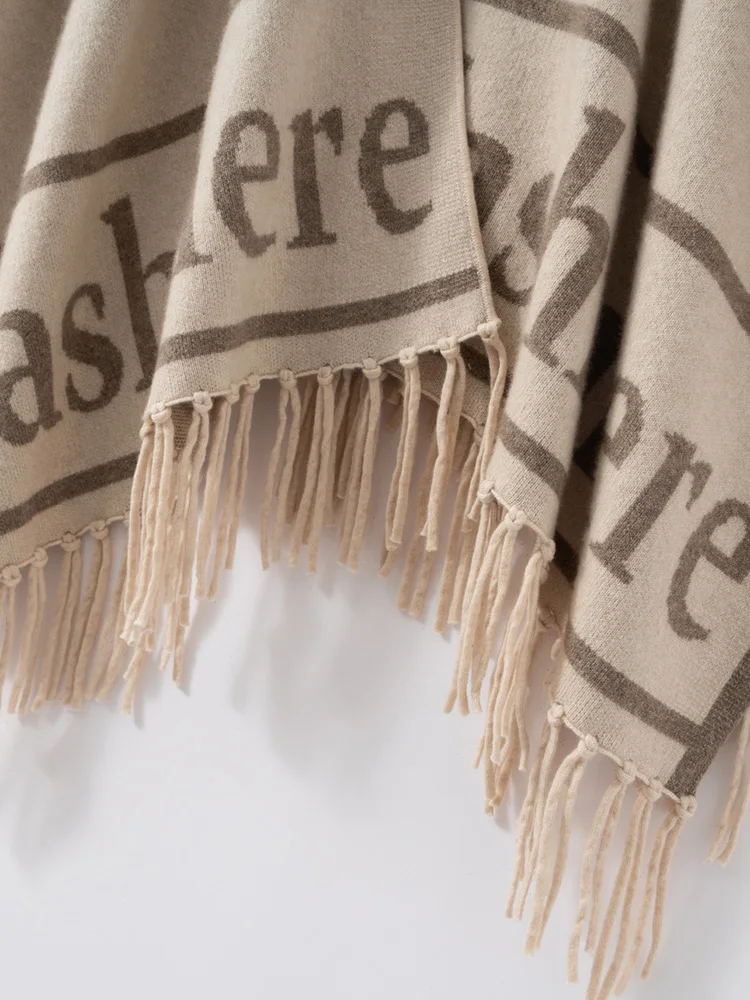 Fashion Women Shawl Sweater 100% Cashmere Shawl Warm Female Mixed-use Cloak Autumn Winter Scarf French Tassel Cozy Wrap Clothing