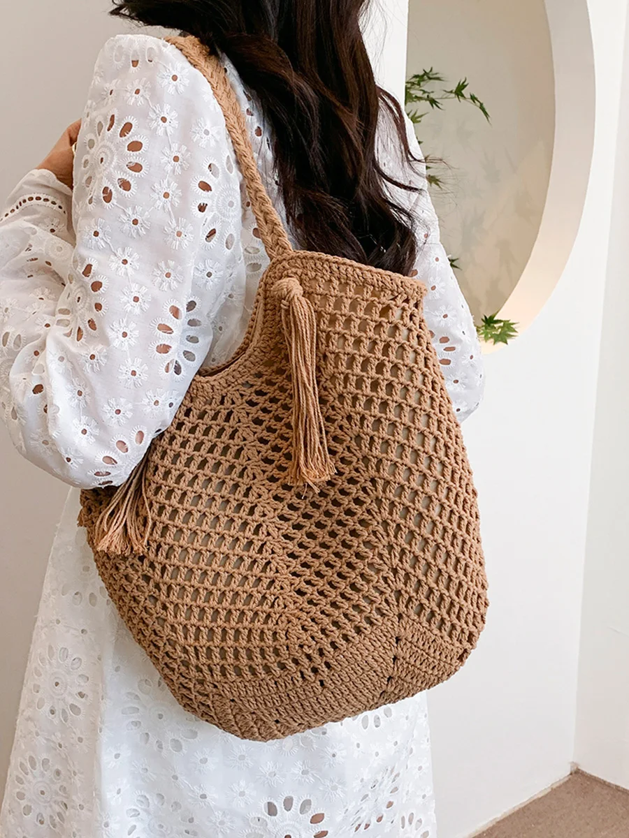 

Вязаная сумка через плечо из хлопчатобумажной веревки в стиле ретро Ins Sle Me, сумка-тоут для пляжа, сумка из мягкой ткани, женская сумка большого размера