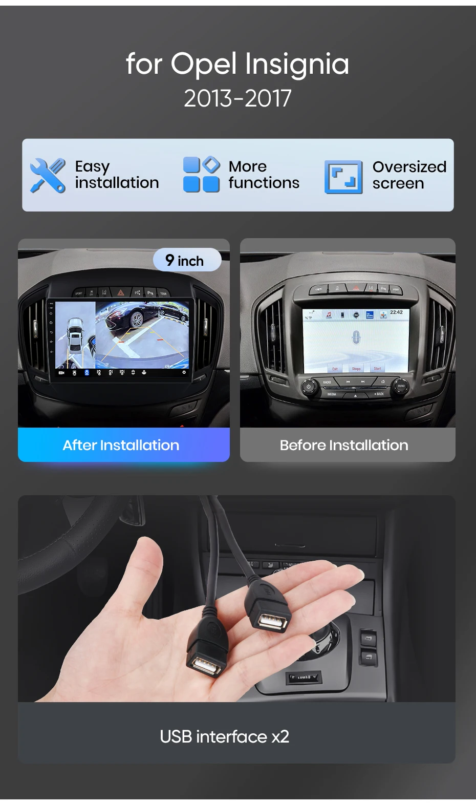 Junsun Autoradio für Opel Insignia 2013 2014 2015 2016 2017 CarPlay Android Auto FM RDS DSP BT GPS Navi SWC HD IPS Touchscreen Plug & Play Multimedia-Player Freisprecheinrichtung Original-Autostil-Haupteinheit – Detail 4