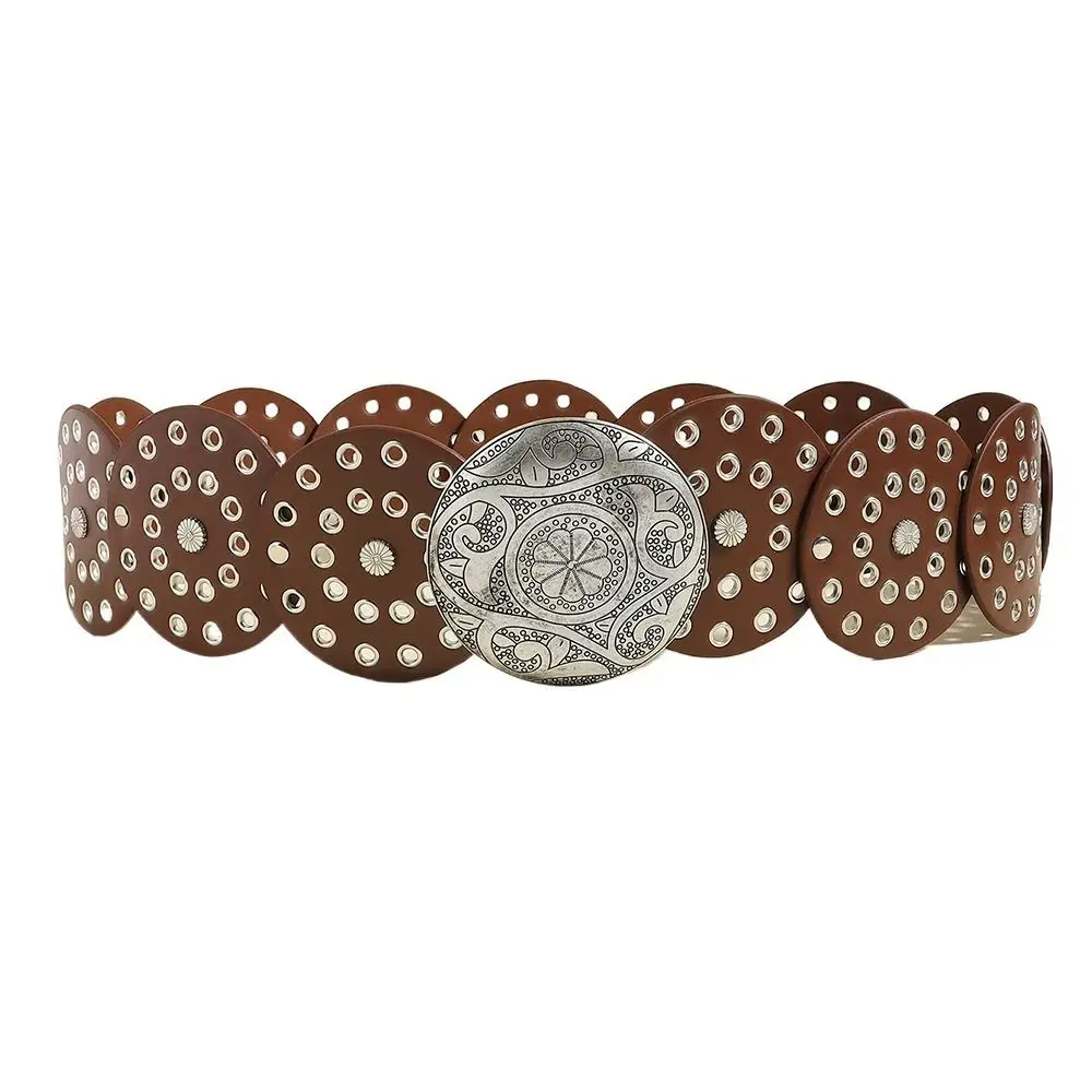 Round Hollow Belt Vintage PU Disc Wide Belts Metal Buckle  display picture 1