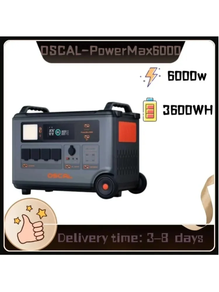 OSCAL PowerMax6000 6000W Powerstation – 3600Wh LiFePO4, erweiterbar auf 57,6kWh, 120V/240V Split-Phase, USV & APP, All-in-One