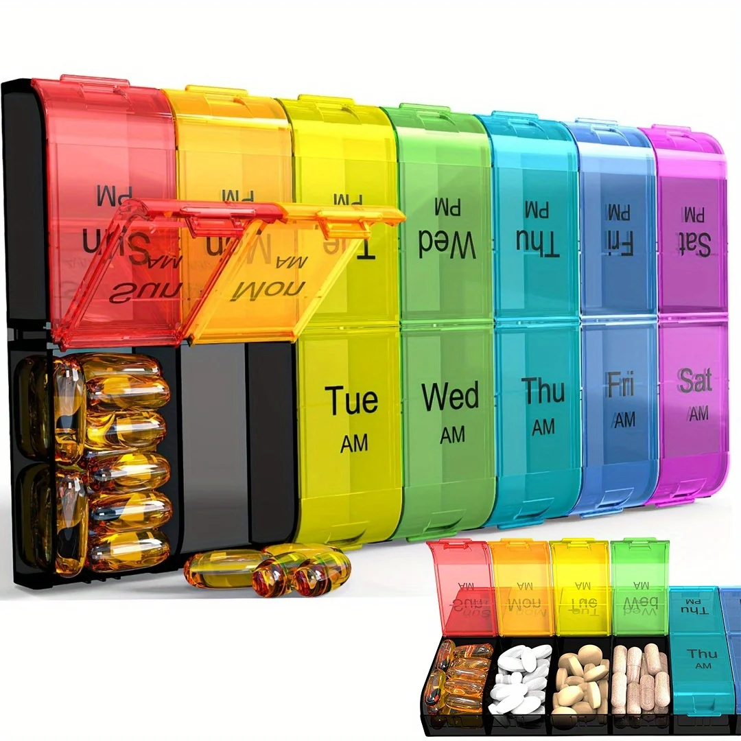 

7-day Medication Box Twice A Day,Large Capacity Day and Night Medication Sorting Box,Rainbow Series Medication Dispenser
