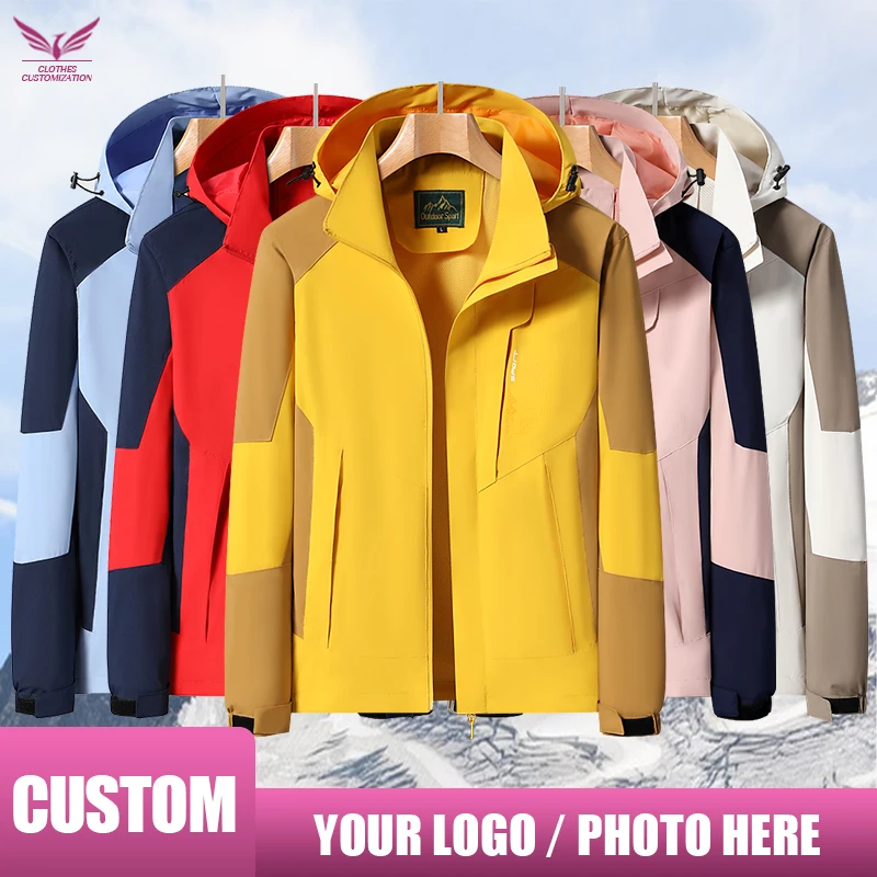 

Waterproof Jacket personality customization women Sport Hoodie wholesale Men Outdoor Waterproof coat DIY photo Custom logo