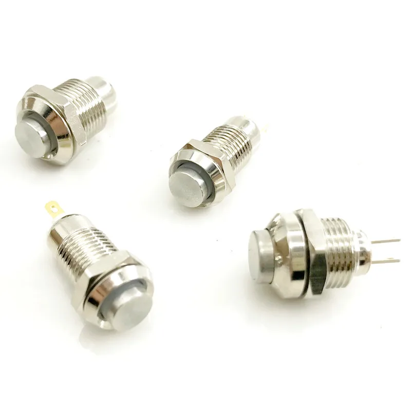 8mm 10mm Metal Button Switch 2-pin Self-locking/locking Self Resetting/instantaneous Waterproof IP67 1NO Mini Button Switch