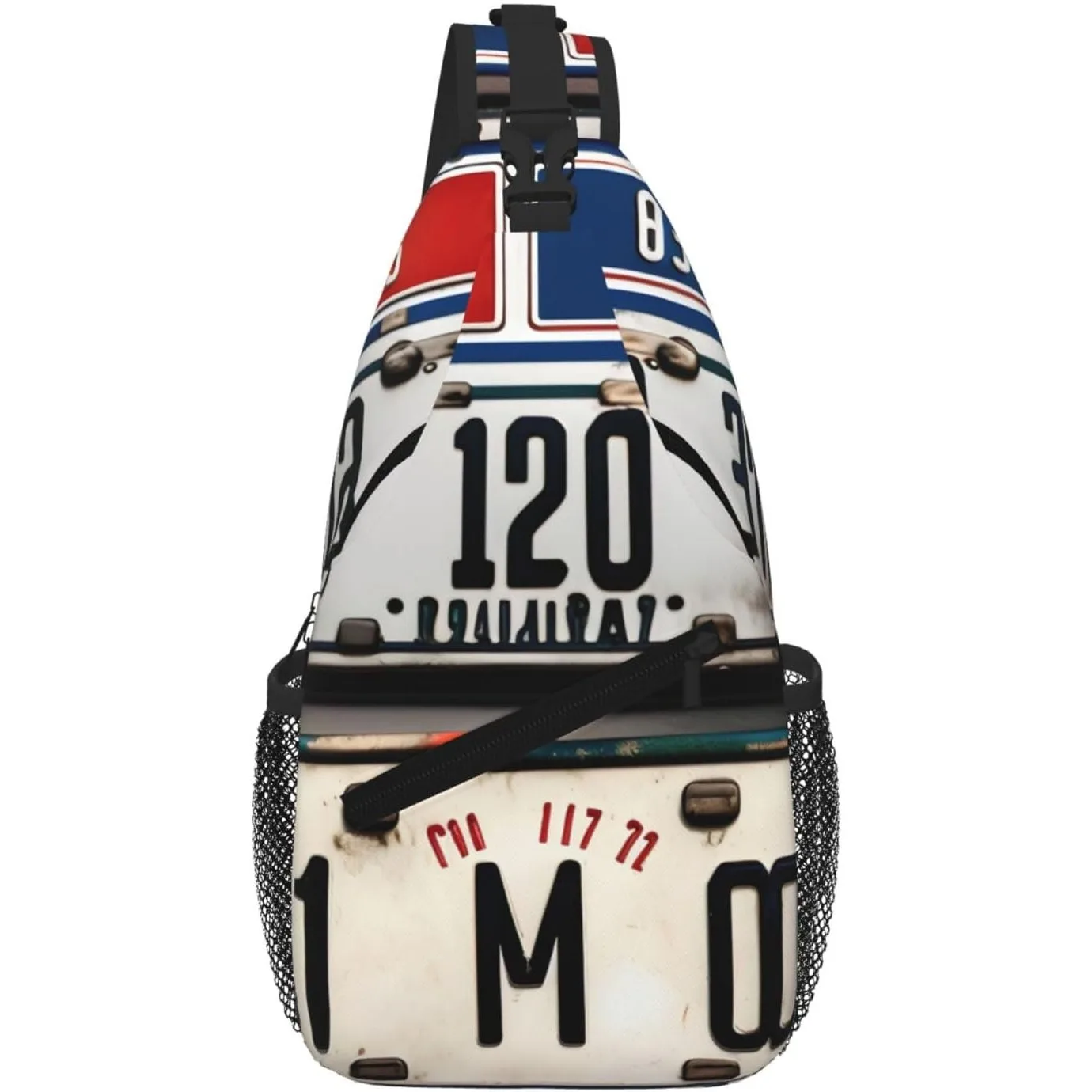 

Old License Plate Print Cross Chest Bag Diagonally Large Capacity And Adjustable Straps Travel Daypack