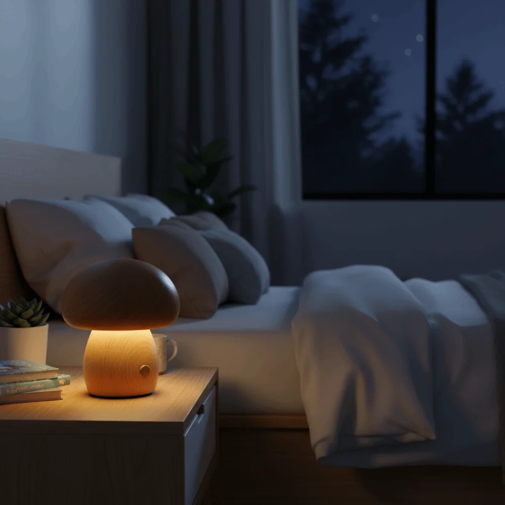 Touch Switch Wooden Mushroom Night Light 3 Color Light Wooden Material Rechargeable Night Light LED Night Light Battery Operated