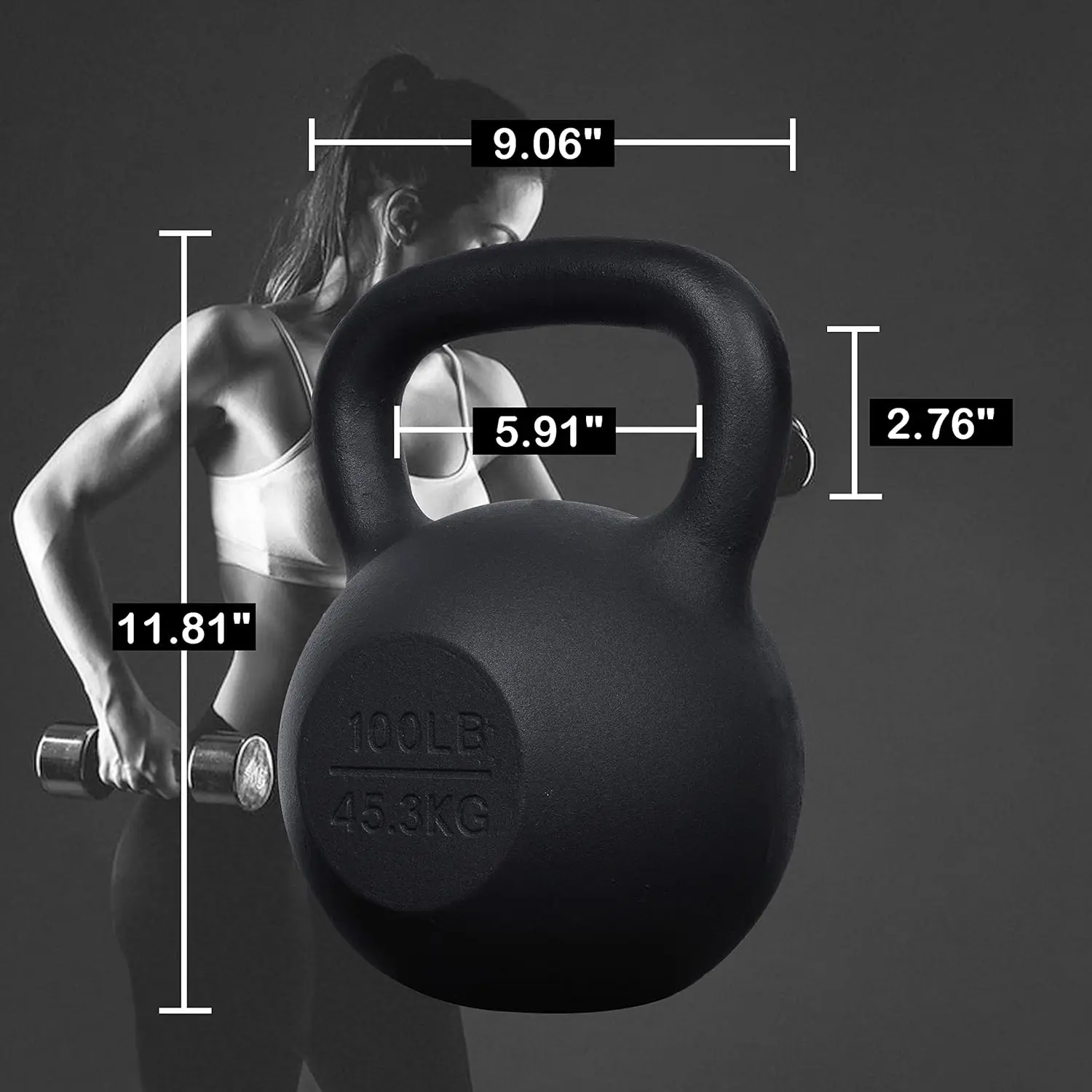 Ferro Fundido Revestido Kettlebell, Treinamento de Força, Halterofilismo, Condicionamento, Força e Cor, 100 Lbs